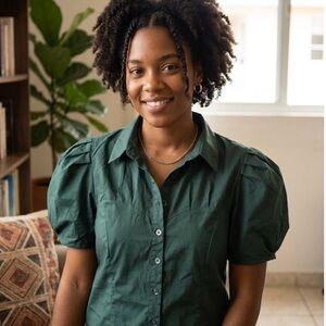 Puff-Sleeve Button-Down Shirt in Forest Green